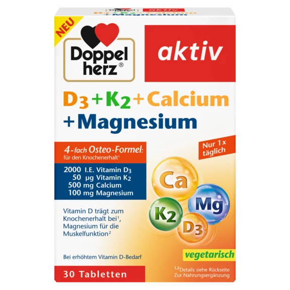 Sistem osos și muscular D3 + K2 + Calciu + Magneziu Vedere frontală