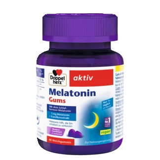Illustration of the product packaging Doppelherz aktiv Melatonin Gums front view