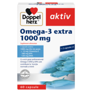Illustration of the product packaging Doppelherz aktiv Omega-3 Extra 1000 mg front view