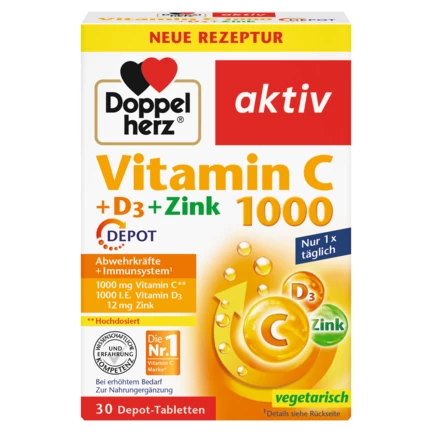 Doppelherz aktiv Vitamina C 1000 + D3 + Zinc DEPOT Vedere frontală