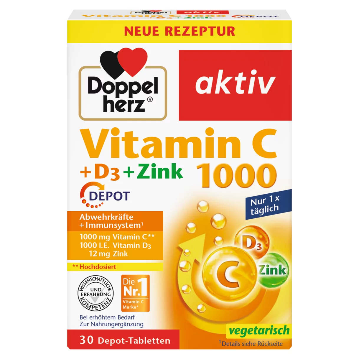 Doppelherz aktiv Vitamina C 1000 + D3 + Zinc DEPOT Vedere frontală