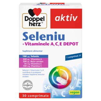Illustration of the product packaging Doppelherz aktiv Seleniu + Vitaminele A, C, E front view