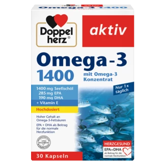 Illustration of the product packaging Doppelherz aktiv Omega-3 1400 mg front view