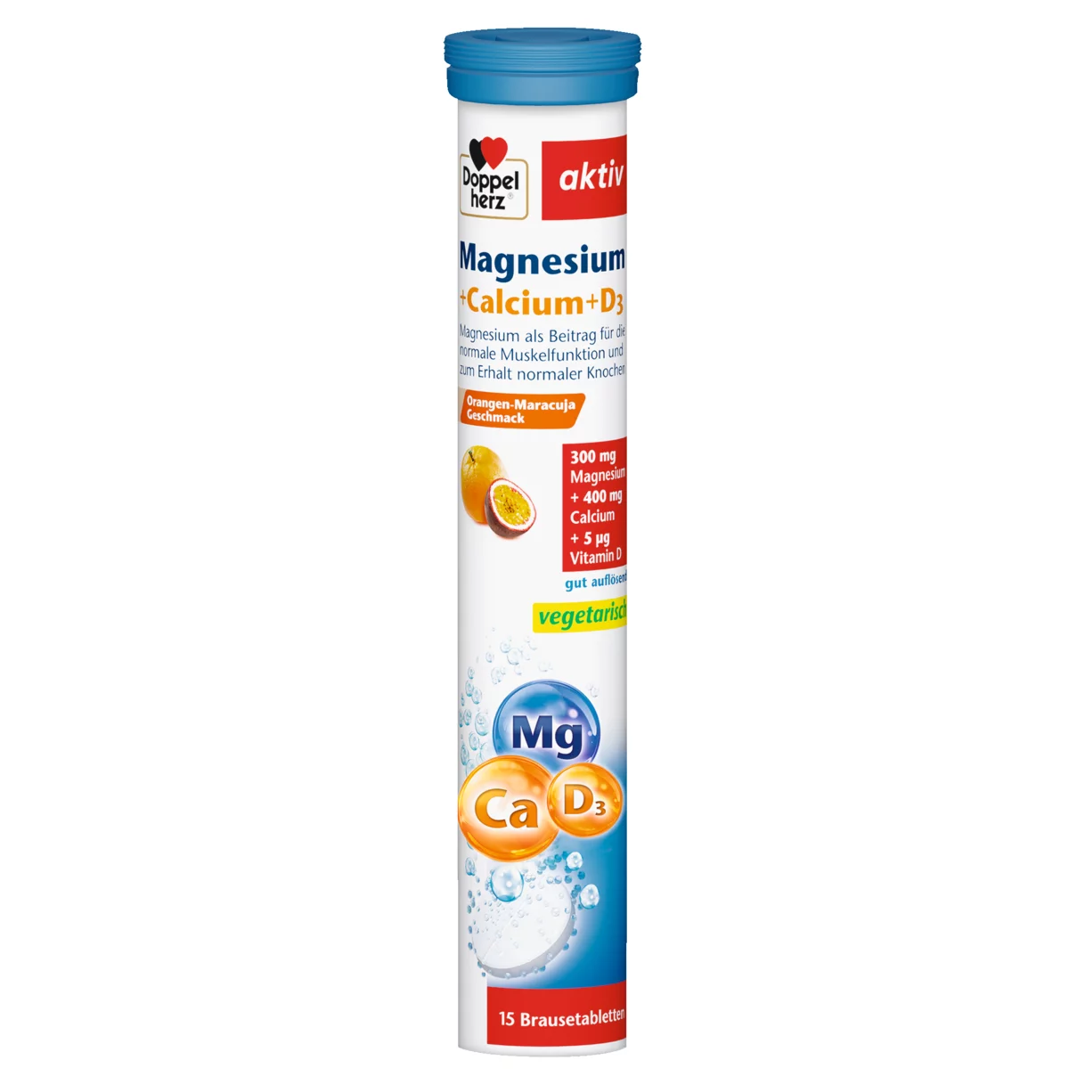 Doppelherz aktiv Magneziu + Calciu + D3 Efervescent Vedere frontală