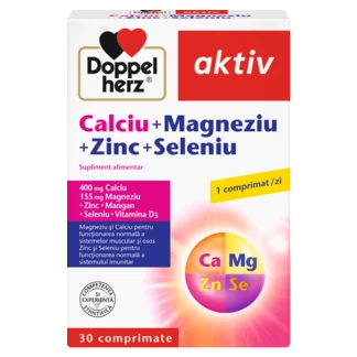 Illustration of the product packaging Doppelherz aktiv Calciu + Magneziu + Zinc + Seleniu front view