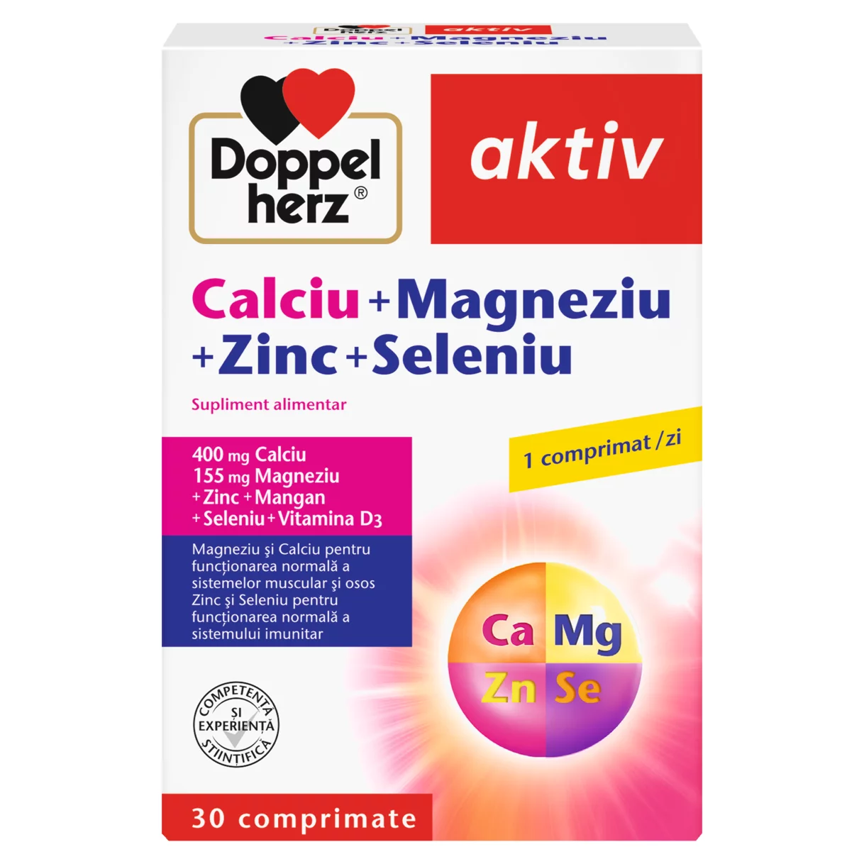 Doppelherz aktiv Calciu + Magneziu + Zinc + Seleniu Vedere frontală