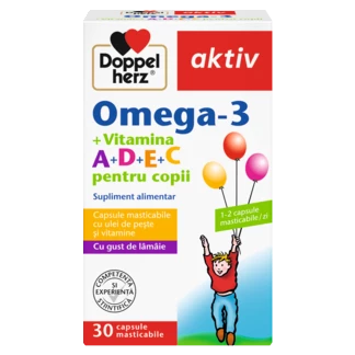 Illustration of the product packaging Doppelherz aktiv OMEGA-3 pentru Copii front view