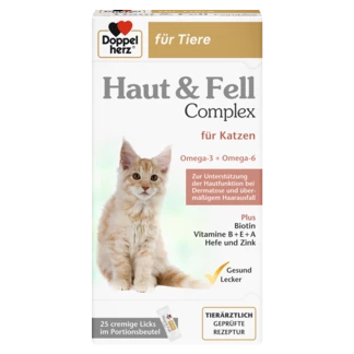 Illustration of the product packaging Doppelherz für Tiere COMPLEX PIELE ȘI BLANĂ PENTRU PISICI front view