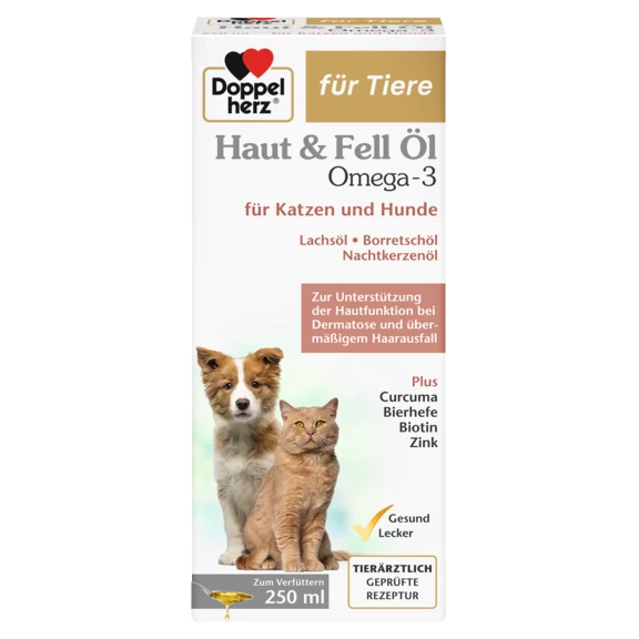 Doppelherz für Tiere OMEGA-3 ULEI PENTRU PIELE ȘI BLANĂ PENTRU CÂINI ȘI PISICI Vedere frontală